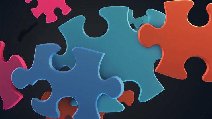 Floating Colorful Puzzle Pieces on Dark Background