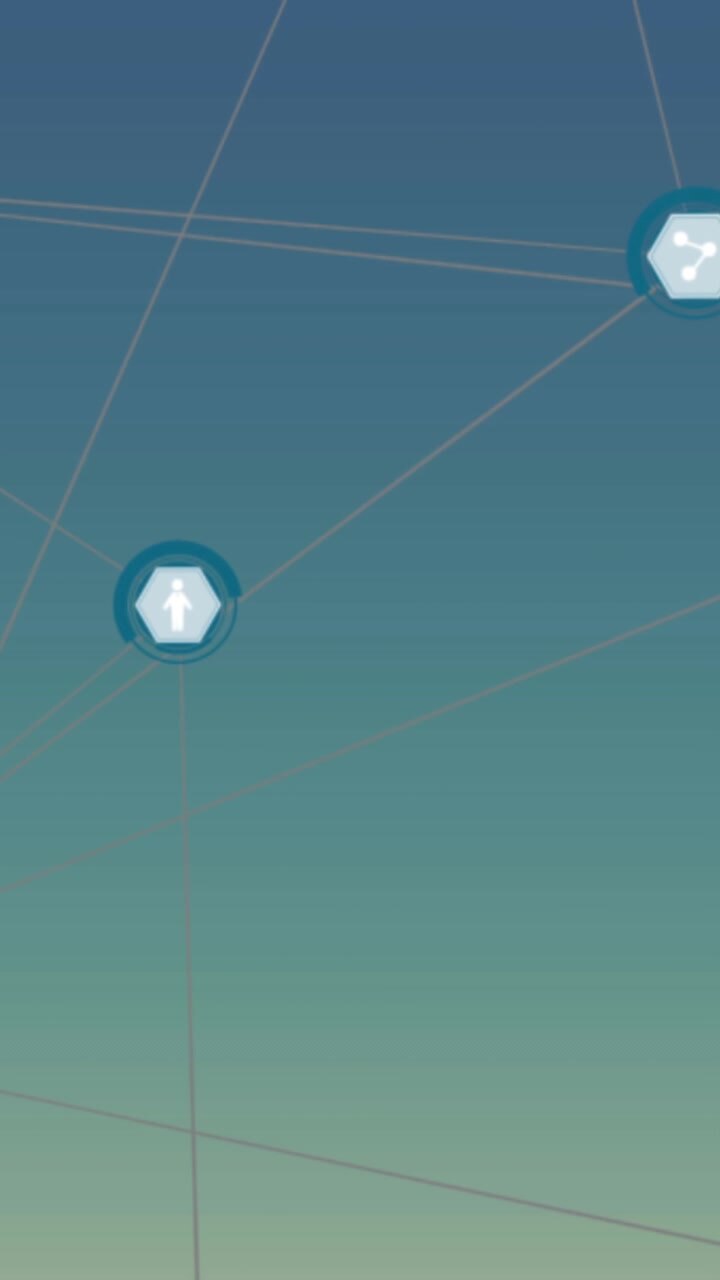 Animazione di una rete di connessioni con icone mediche su sfondo blu.