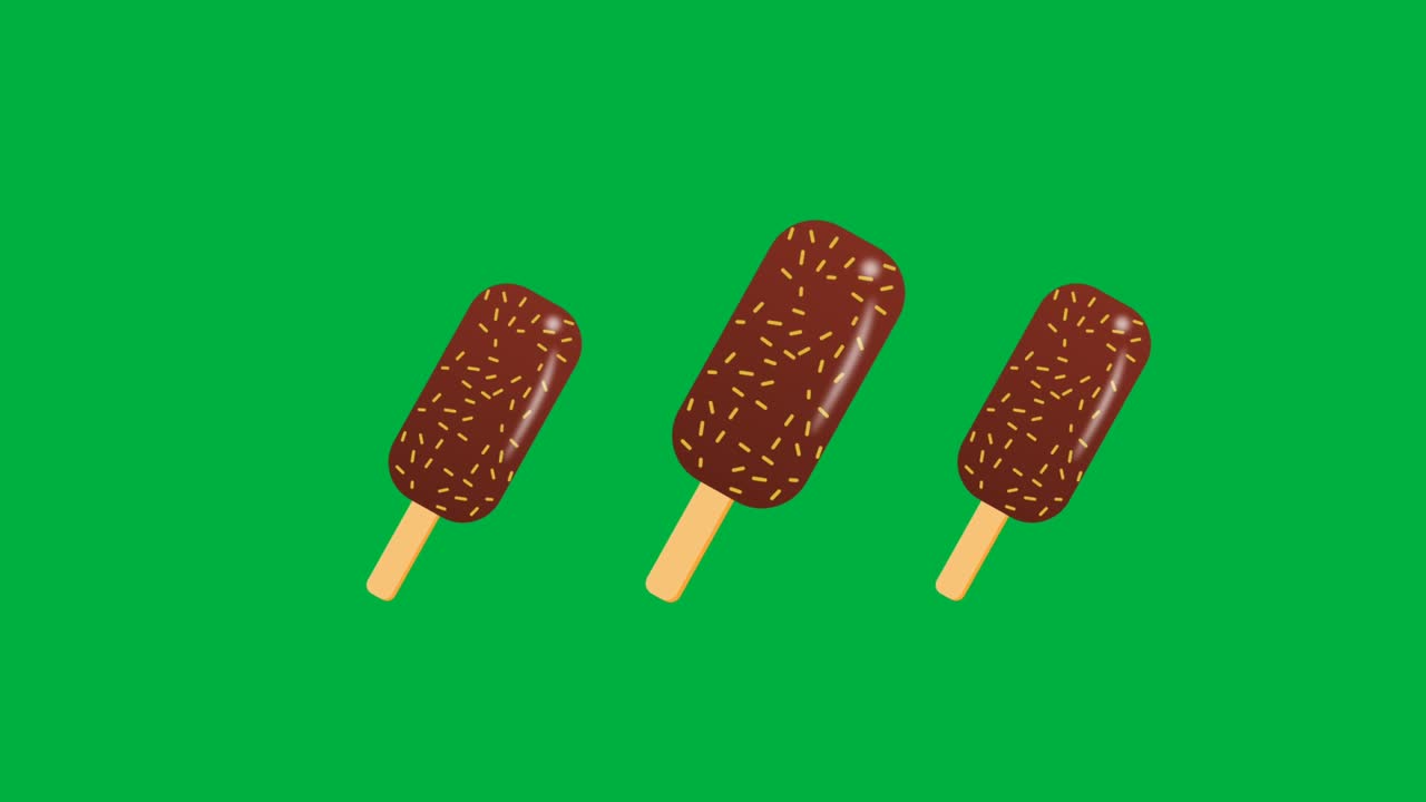 3d caramelo de hielo swinging animación aislado en pantalla verde. concepto para los amantes del chocolate, comida de hielo y sabor.
