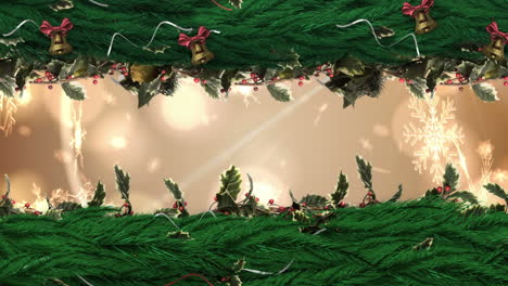 corona de acebo de navidad con copos de nieve de luz dorada
