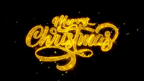 merry christmas xmas beautiful animation of sparklers gold glitter glowing text appearing on black 4k. greeting card, celebration, party invitation, calendar, gift, events, message, holiday, wishes.