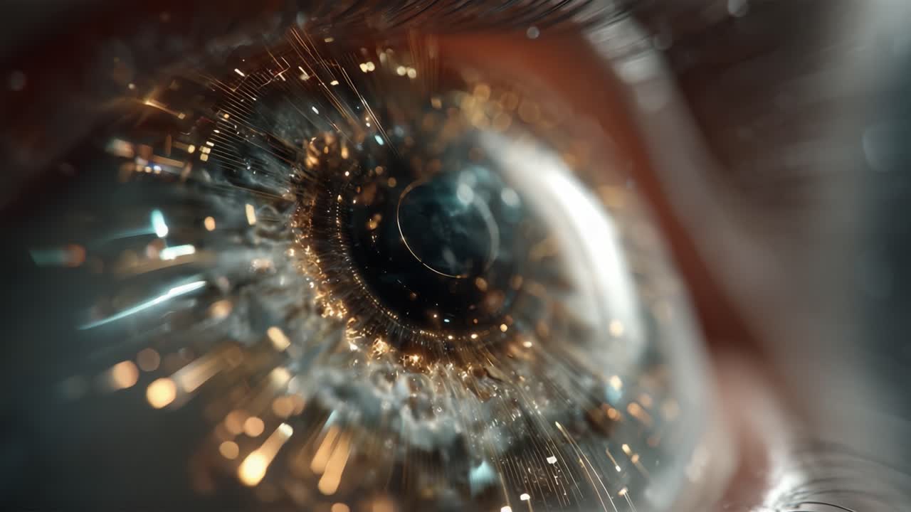 Esplorando le profondità di un occhio affascinante: un viaggio attraverso intricati motivi e luci scintillanti, catturati con uno straordinario dettaglio macro.
