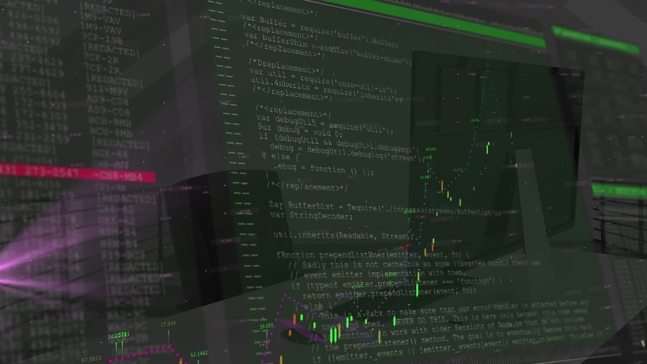 Animation of screens with data processing over empty office