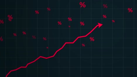 Increasing-red-arrow-with-percentage-icons-on-a-dark-background---motion-graphics