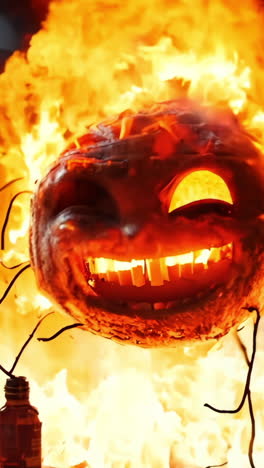 a cartoonish character with a big smile is sitting on a fire. the fire is orange and the character is surrounded by smoke. scene is playful and lighthearted