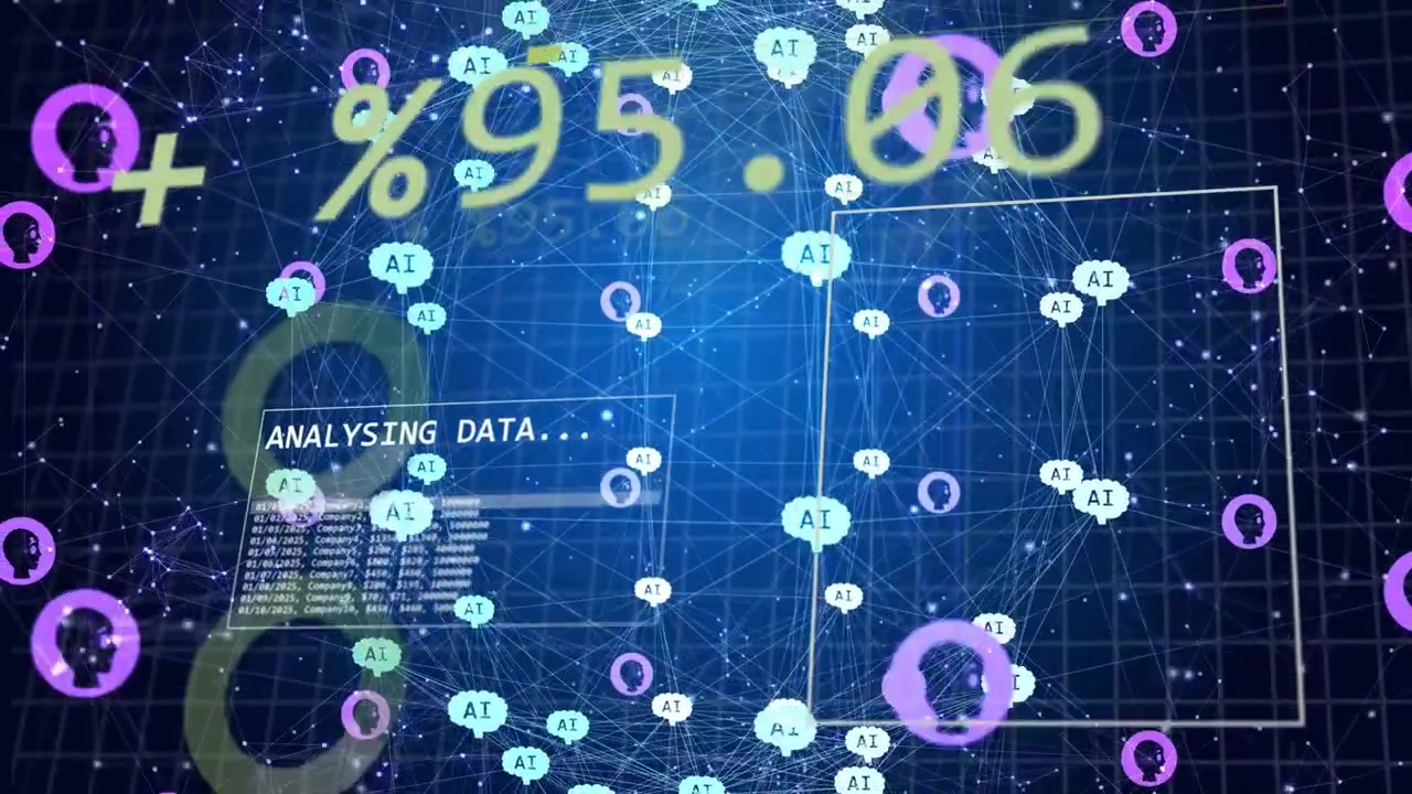 Console starting network graph pulsing and changing, AI nodes moving, numbers updating showing flow
