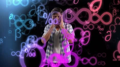 Animation-of-mathematical-equations-over-stressed-man-thinking