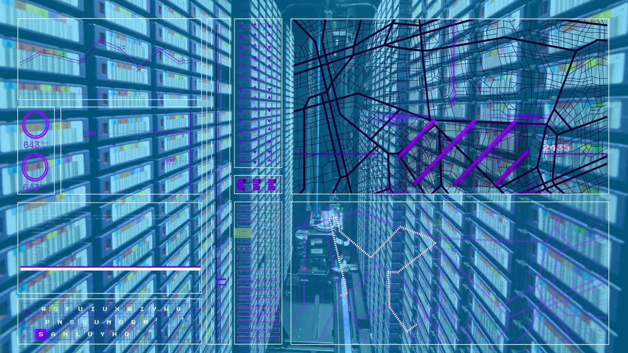 Animation of data processing over server room