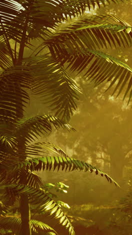 tropical jungle with lush green foliage and sunlight