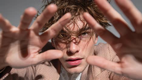 fashion model reaching out with hands in slow motion