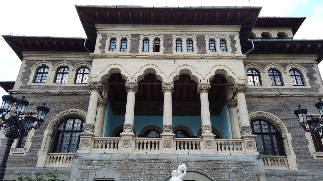 Front view of the Cantacuzino Castle in Busteni, Romania
