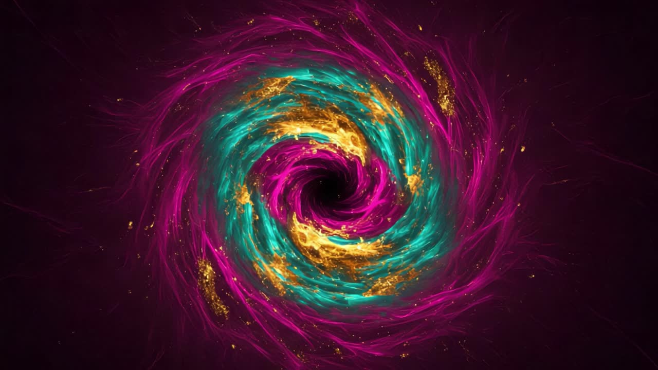 A Beautiful Depiction of a Vibrant and Dynamic Whirling Cosmic Structure, Showcasing Striking Colors of Teal, Magenta, and Gold in a Mesmerizing Spiral Formation