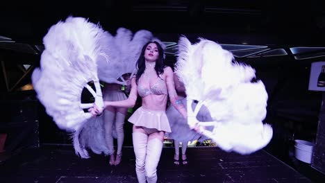 feathered dancers in a nightclub