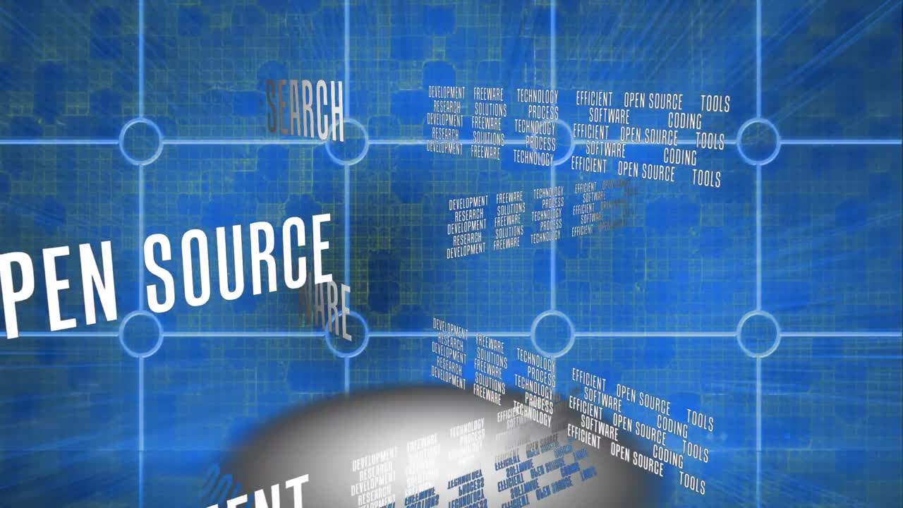 파란색 그리드 위의 데이터 처리 애니메이션