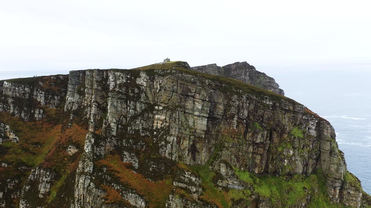 Aerial Pull-Away Shot of Beautiful Mountains of Horn Head, Ireland