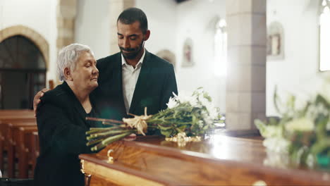 funeral, church and elderly mother