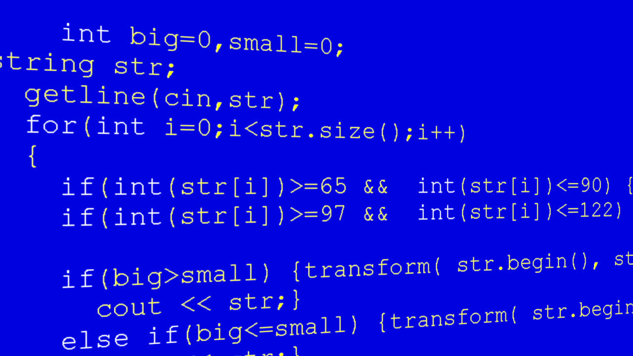 Source code on the monitor screen. Source code