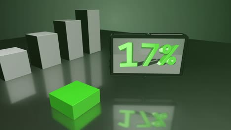 growing green 3d bar diagram with screen up to 49%