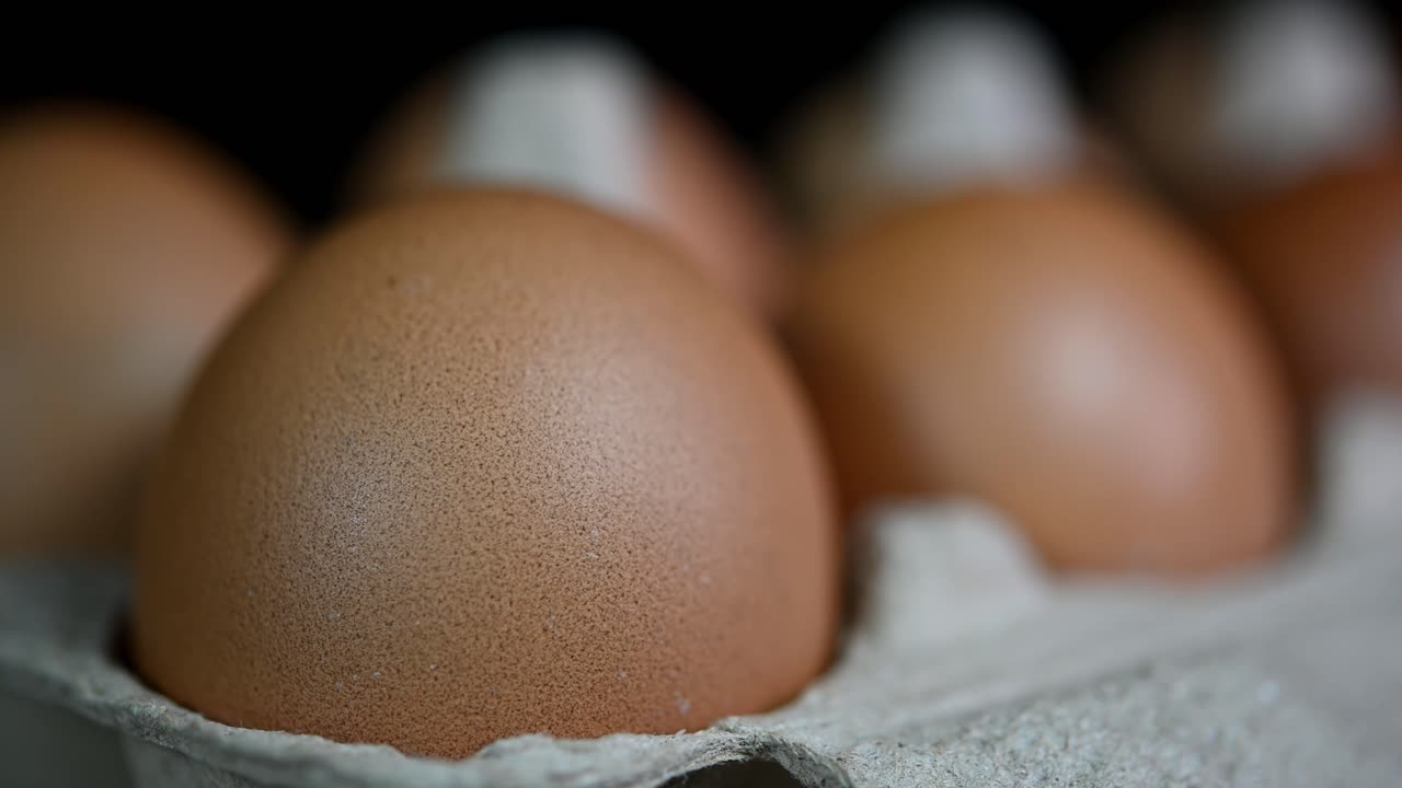 Camera zooms revealing a dozen of Eggs in a tray made of paper, Food and Cooking