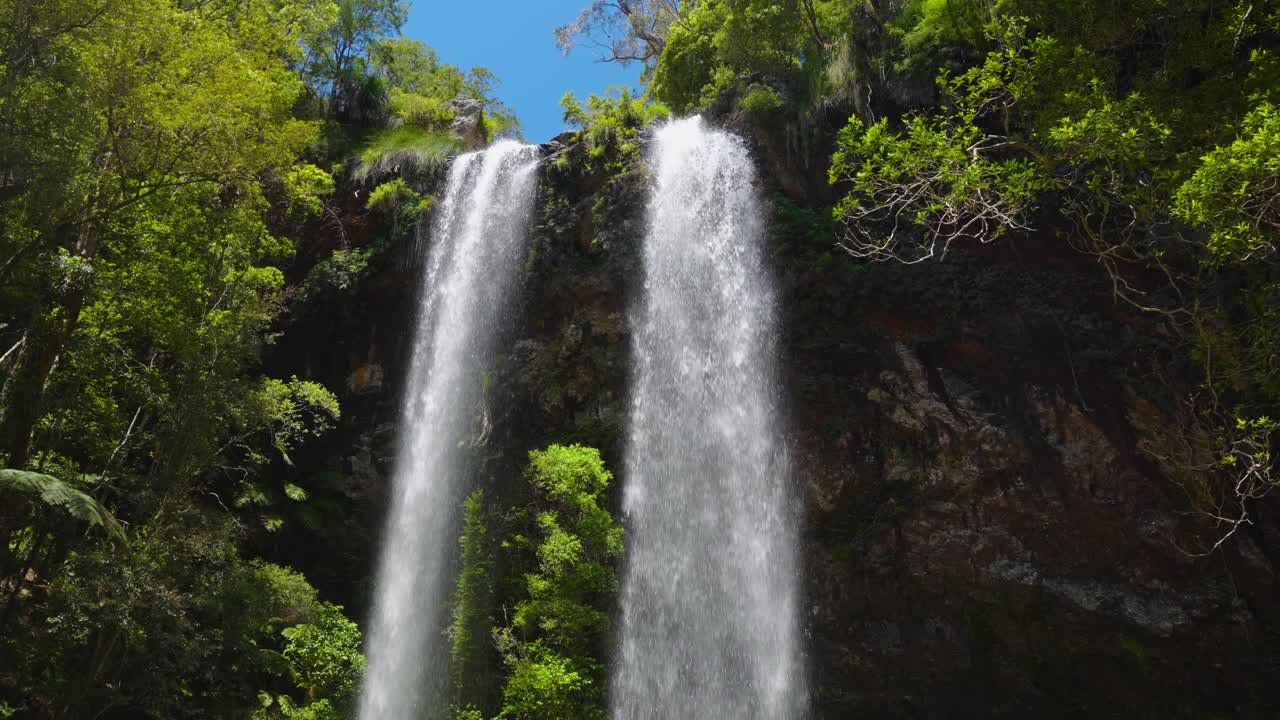 parque nacional springbrook, circuito de caída doble en medio del bosque