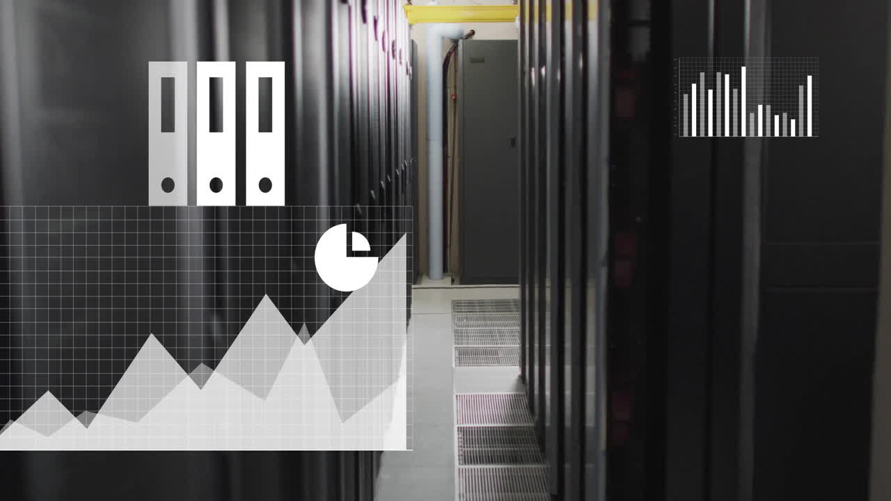 animación de las estadísticas y procesamiento de datos digitales a través de servidores informáticos