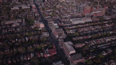 drone aerial looking at downtown of large city