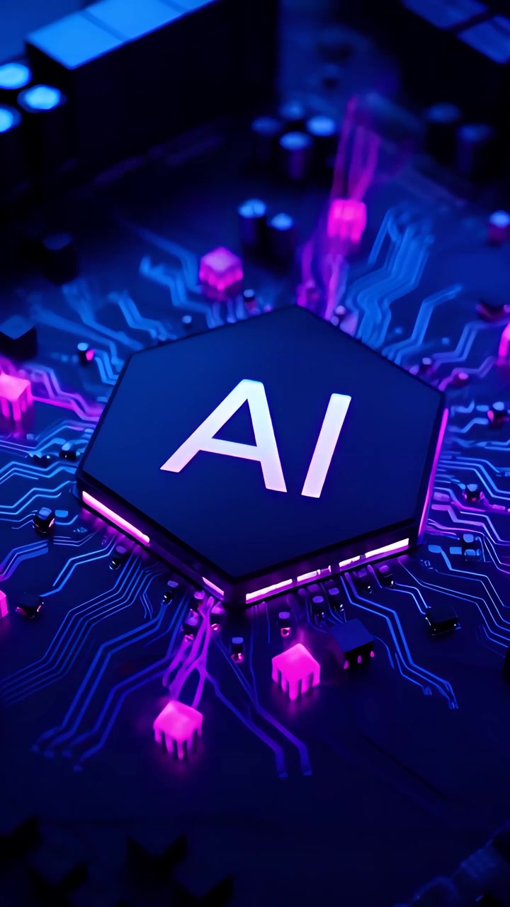 Sfondo Tecnologico Futuristico con Scheda Madre e Chip AI 4K