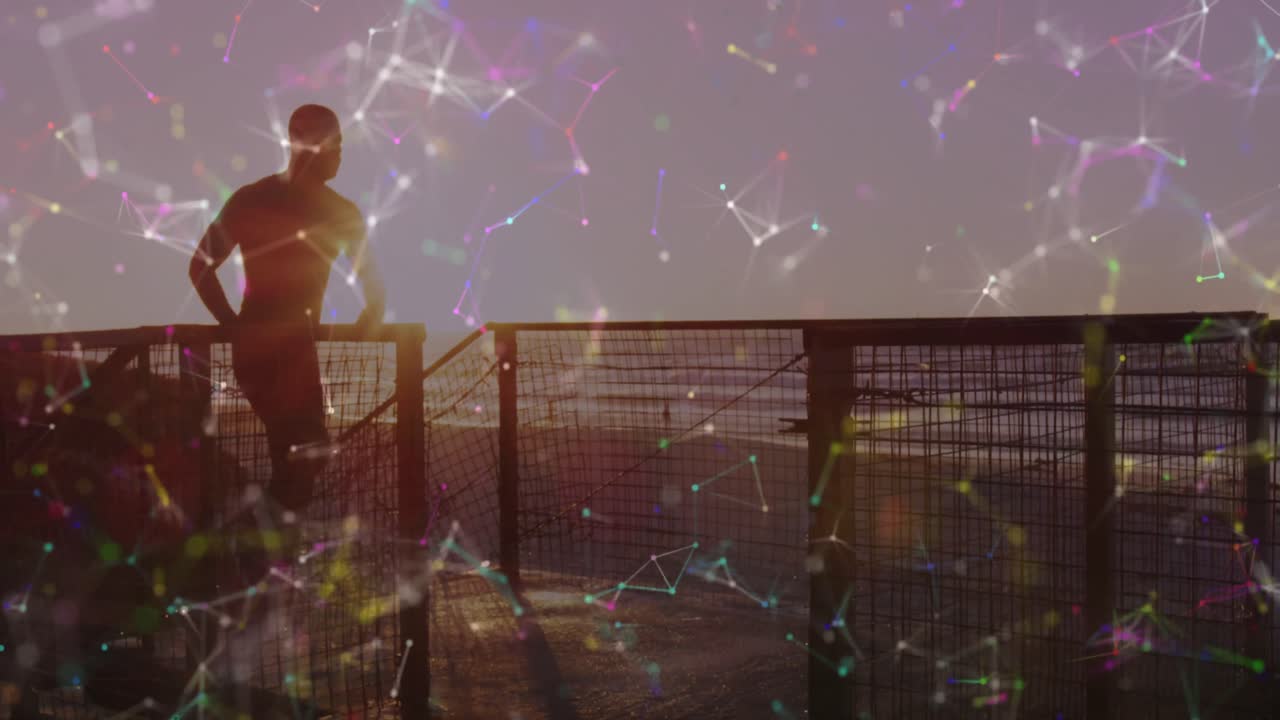 animación de una red de conexiones sobre un hombre afroamericano corriendo