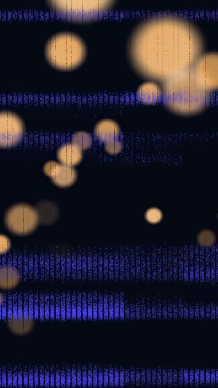 Video verticale: Cluster bokeh che si sposta, si raggruppa e svanisce dopo la comparsa di bande blu per il design.