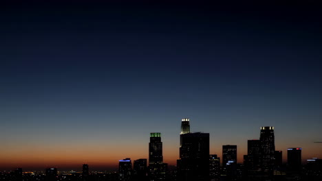 los angeles city skyline at sunset/sunrise