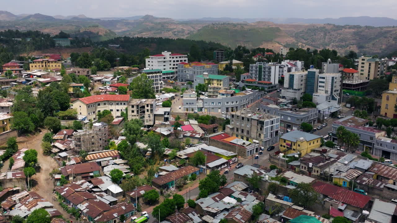 Panorama Of Gondar City In Daytime In Ethiopia. - aerial shot