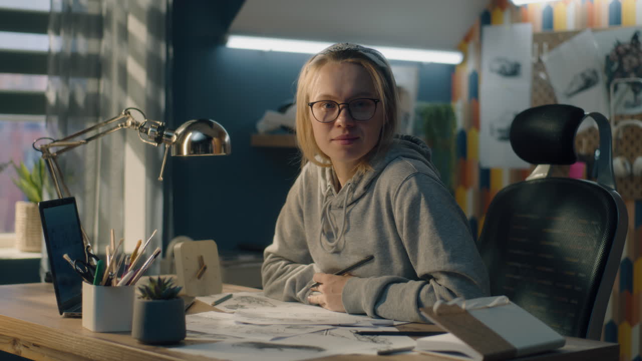 giovane artista che lavora a casa a disegni