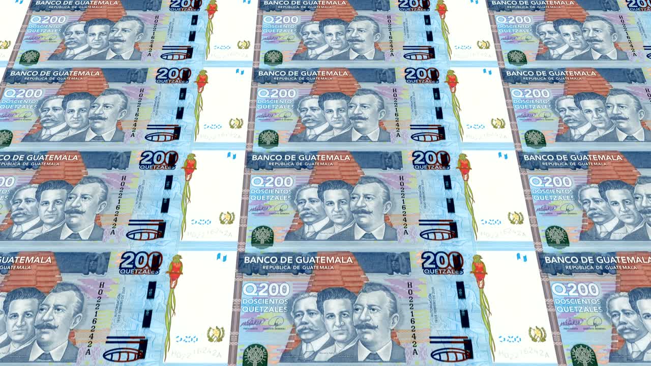 billetes de doscientos quetzales guatemaltecos de dinero en efectivo, bucle