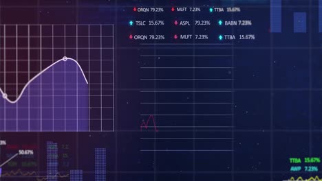 animation of statistical and stock market data processing against blue gradient background