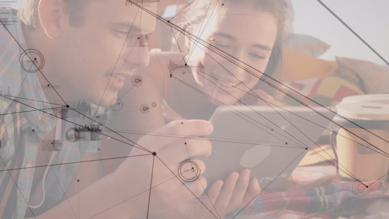 анимация сетей соединений через кавказскую пару с помощью планшета