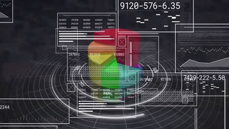 Animation-Der-Schnittstelle-Zur-Datenverarbeitung-Und-3D-Kreisdiagramm-Vor-Strukturiertem-Grauem-Hintergrund