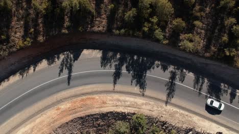 topdown view of the car passing by taken by drone