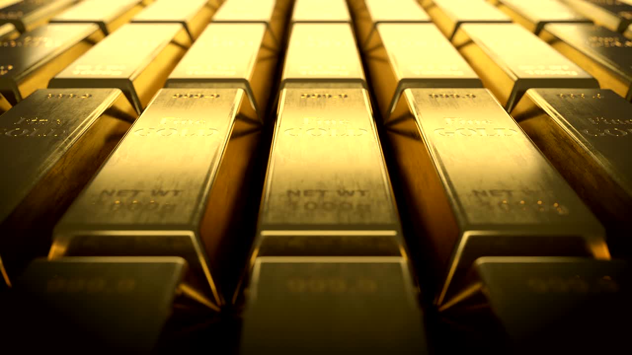 Close-up view of fine gold bars