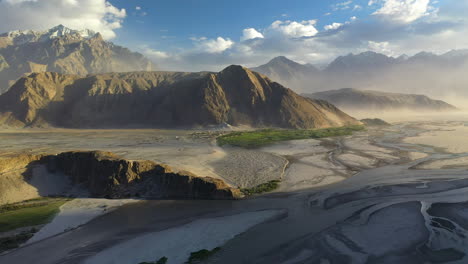 cinematic drone shot of skardu valley in gilgit baltistan, pakistan