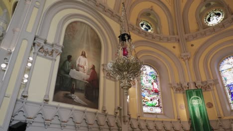 beautiful gold designer lantern hanging in the ceiling of the st