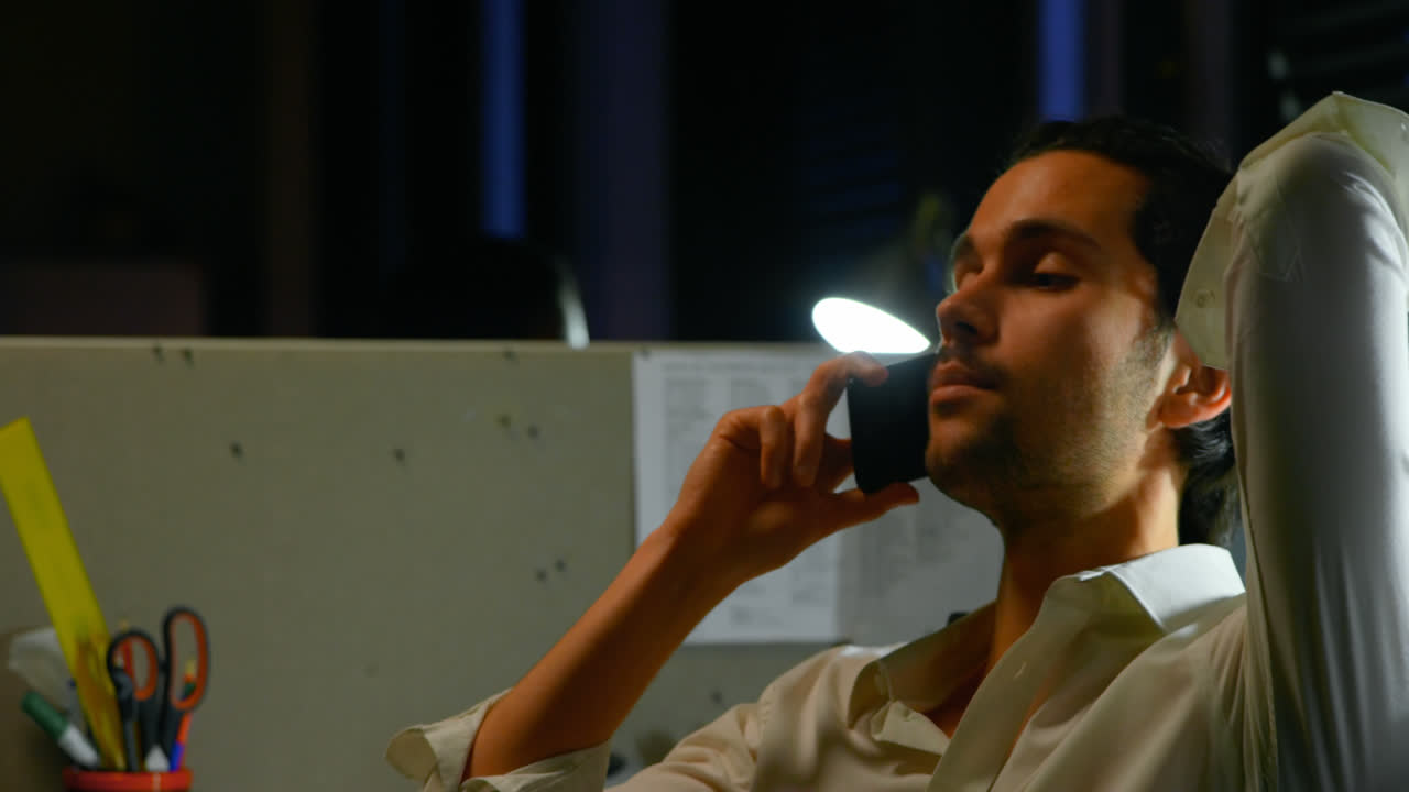 Male executive talking on mobile phone 4k