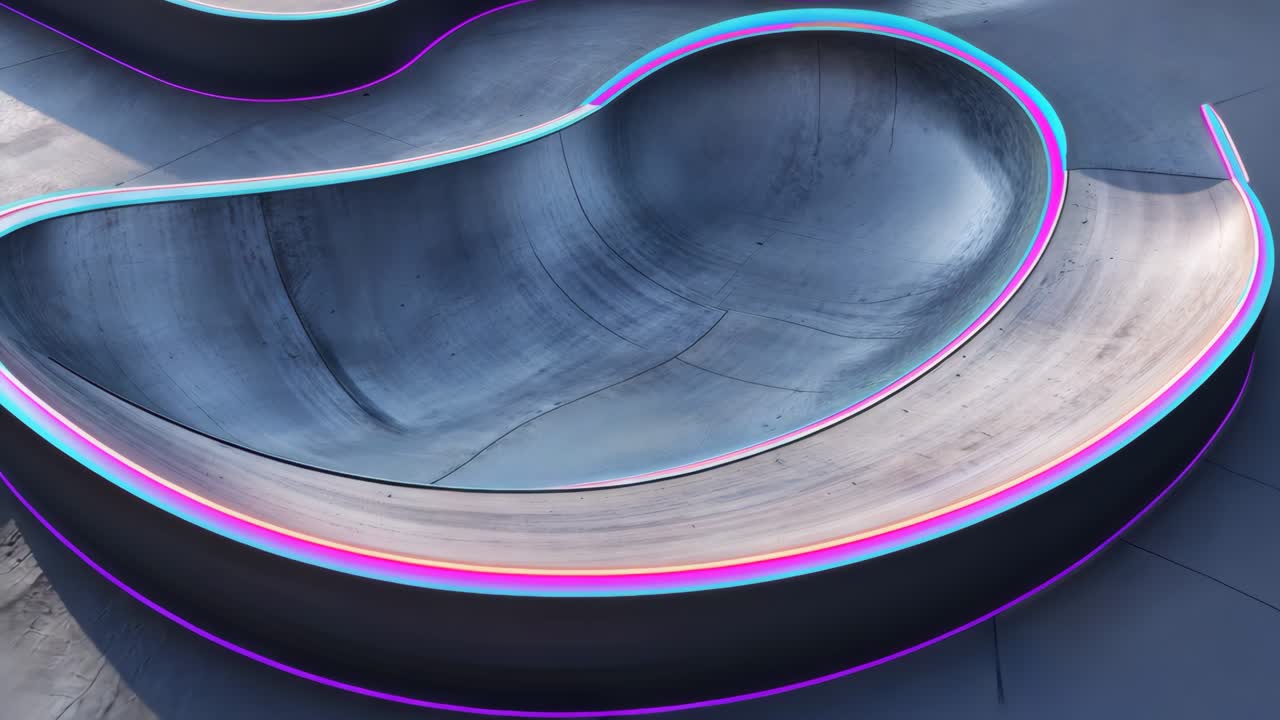 Abstract Concrete Skatepark with Neon Lights