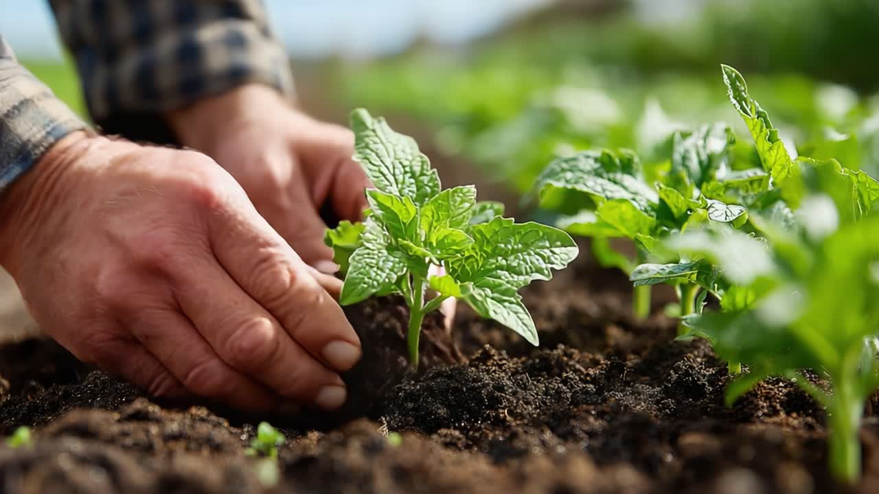 A Gardener's Care: Planting and Nurturing Young Seedlings in Fertile Soil for a Thriving Garden