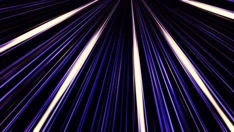 abstract glowing straight parallel lines blinking on black background, seamless loop. animation. colorful shimmering rays of purple color spreading from one point into the sides