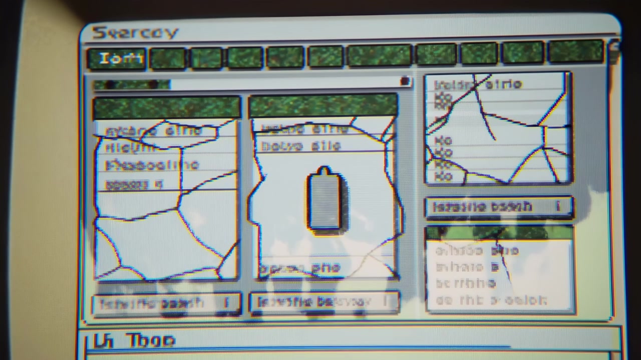 Monitor Screen Showing Vintage Interface Prototype. Wireframe Product Listings With Bottle Placeholder, Green