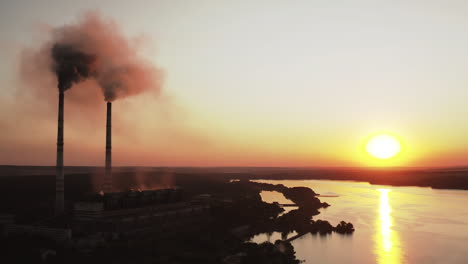 aerial view of factory with pipes. aerial view of plant with high factory structure at industrial production area