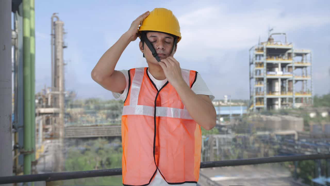 trabajador de la construcción indio con el casco