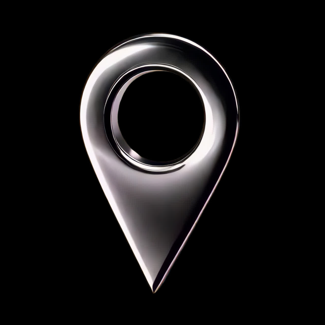 Chrome location pin animation isolated asset, transparent 4K video, alpha channel, ProRes 4444