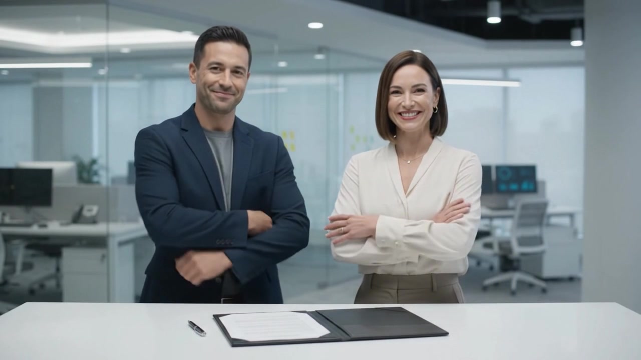 Profesionales de negocios dándose la mano tras una reunión exitosa en una oficina moderna