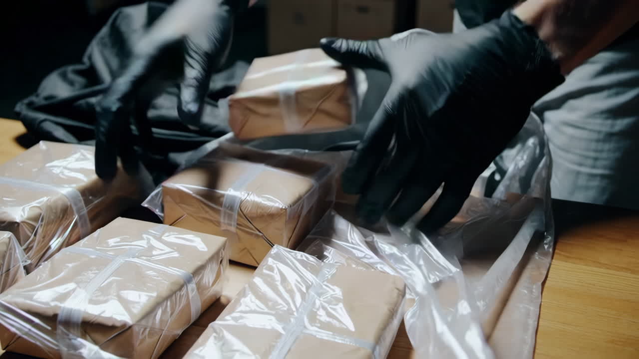 Packages being prepared and packed